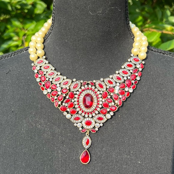 Heidi Daus "Worth Waiting For" cyan red drop 2-strand faux pearl  necklace - Picture 14 of 14